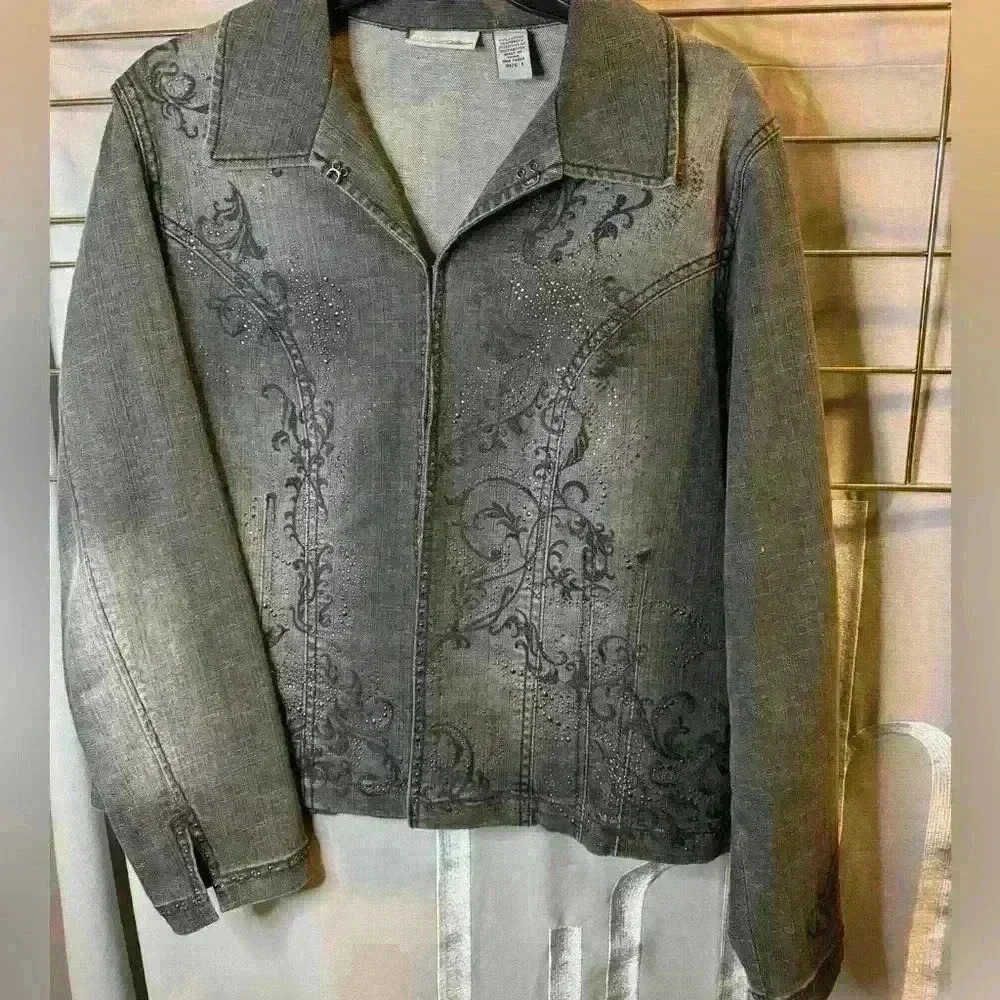Chicos vintage distressed black denim jacket - Picture 4 of 8